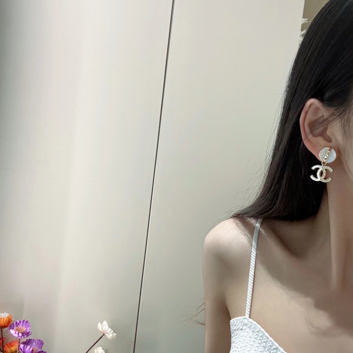 CHANE1 エナメル ハーフダイヤモンド ピアス【50％割引+送料無料】