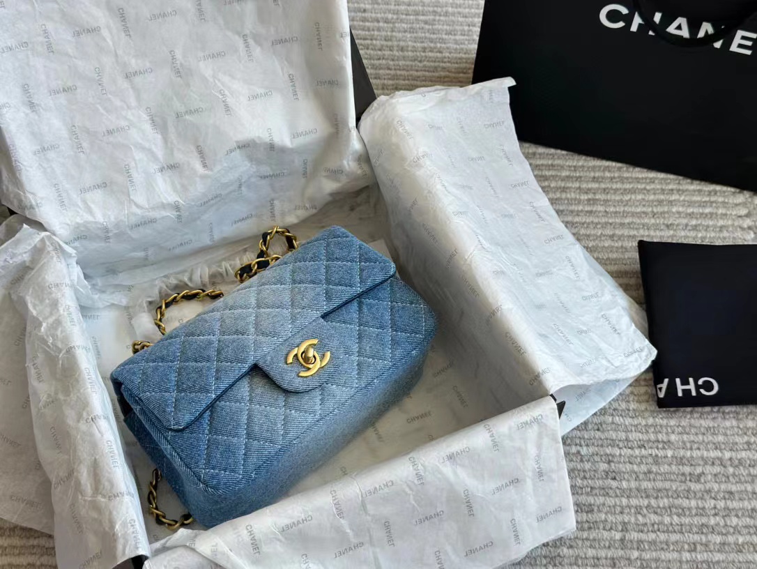 CHANE1 CF デニム チェーン ショルダー クロスボディバッグ【50％割引+送料無料】
