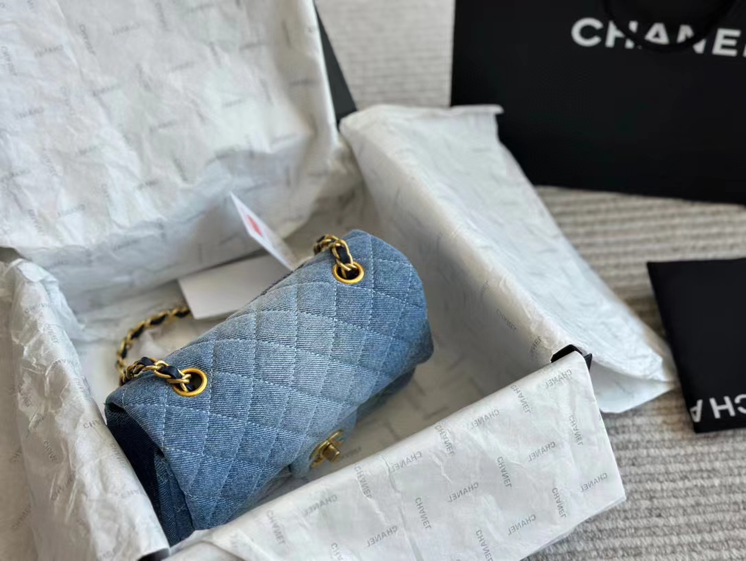 CHANE1 CF デニム チェーン ショルダー クロスボディバッグ【50％割引+送料無料】