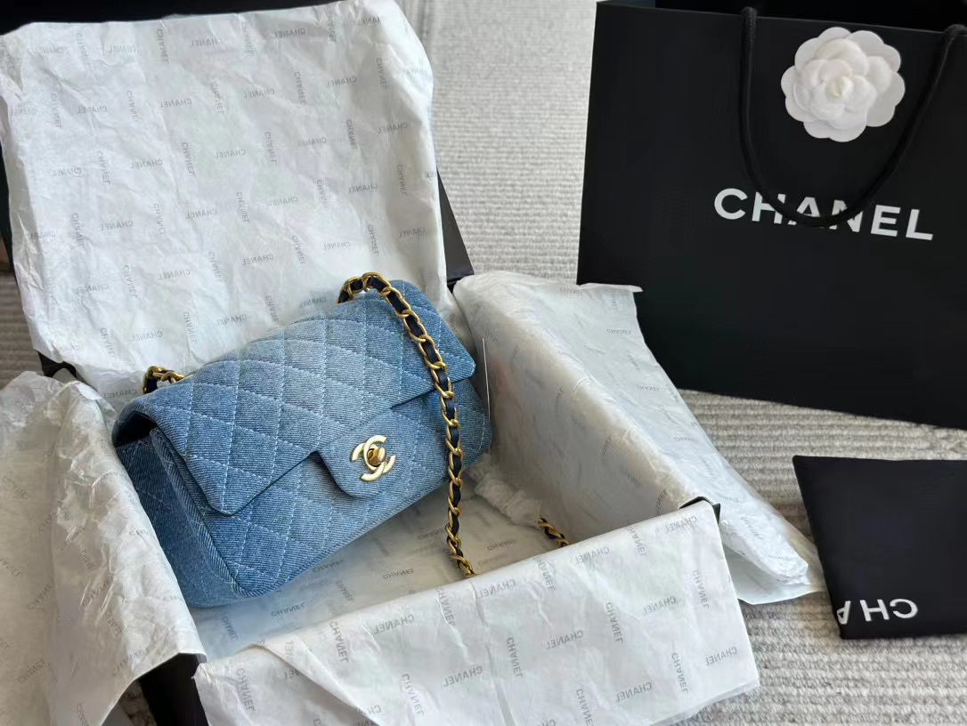 CHANE1 CF デニム チェーン ショルダー クロスボディバッグ【50％割引+送料無料】