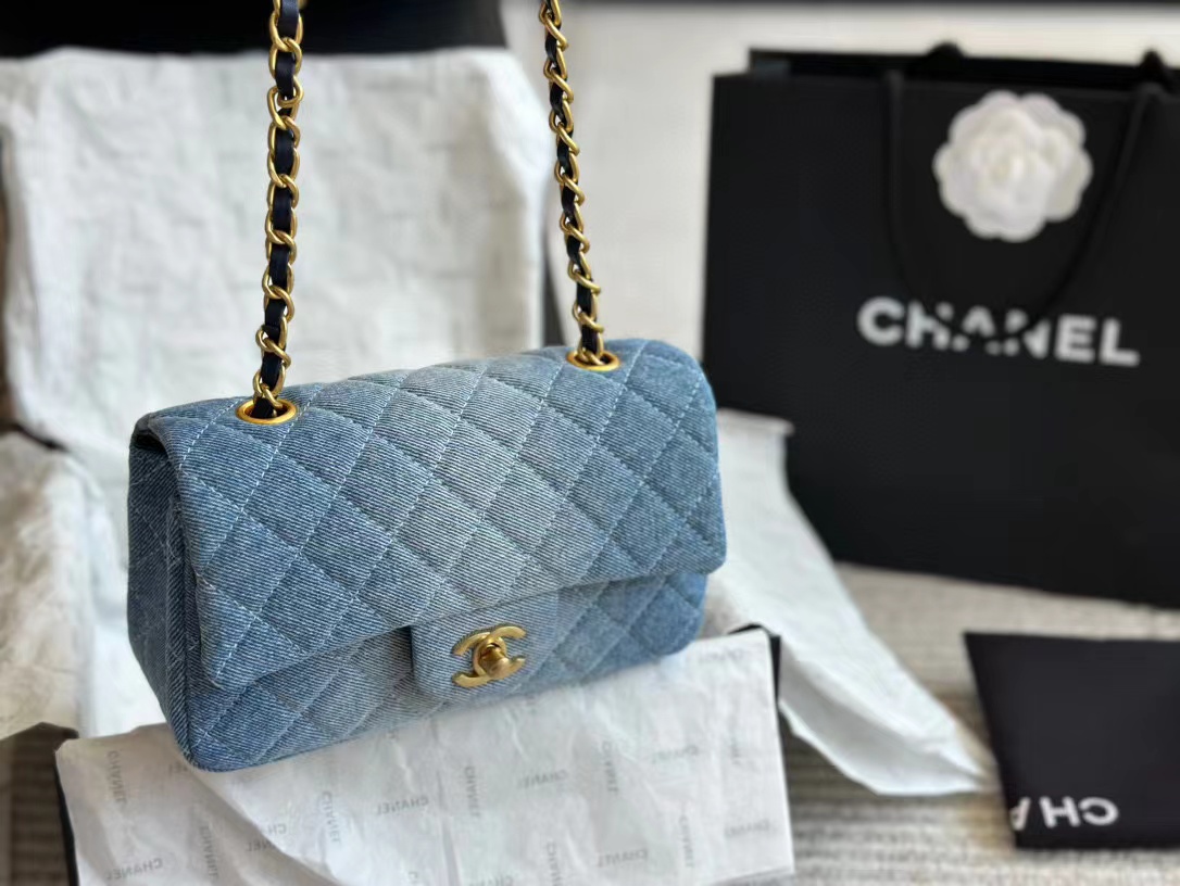 CHANE1 CF デニム チェーン ショルダー クロスボディバッグ【50％割引+送料無料】