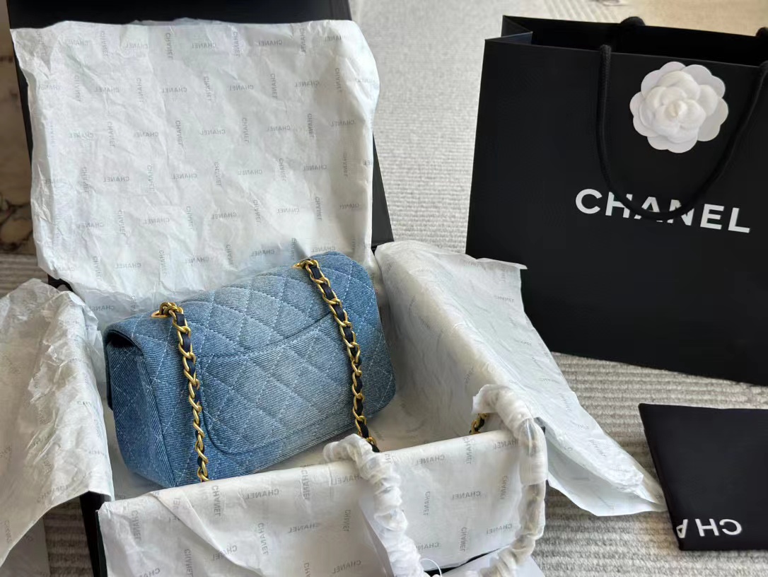 CHANE1 CF デニム チェーン ショルダー クロスボディバッグ【50％割引+送料無料】