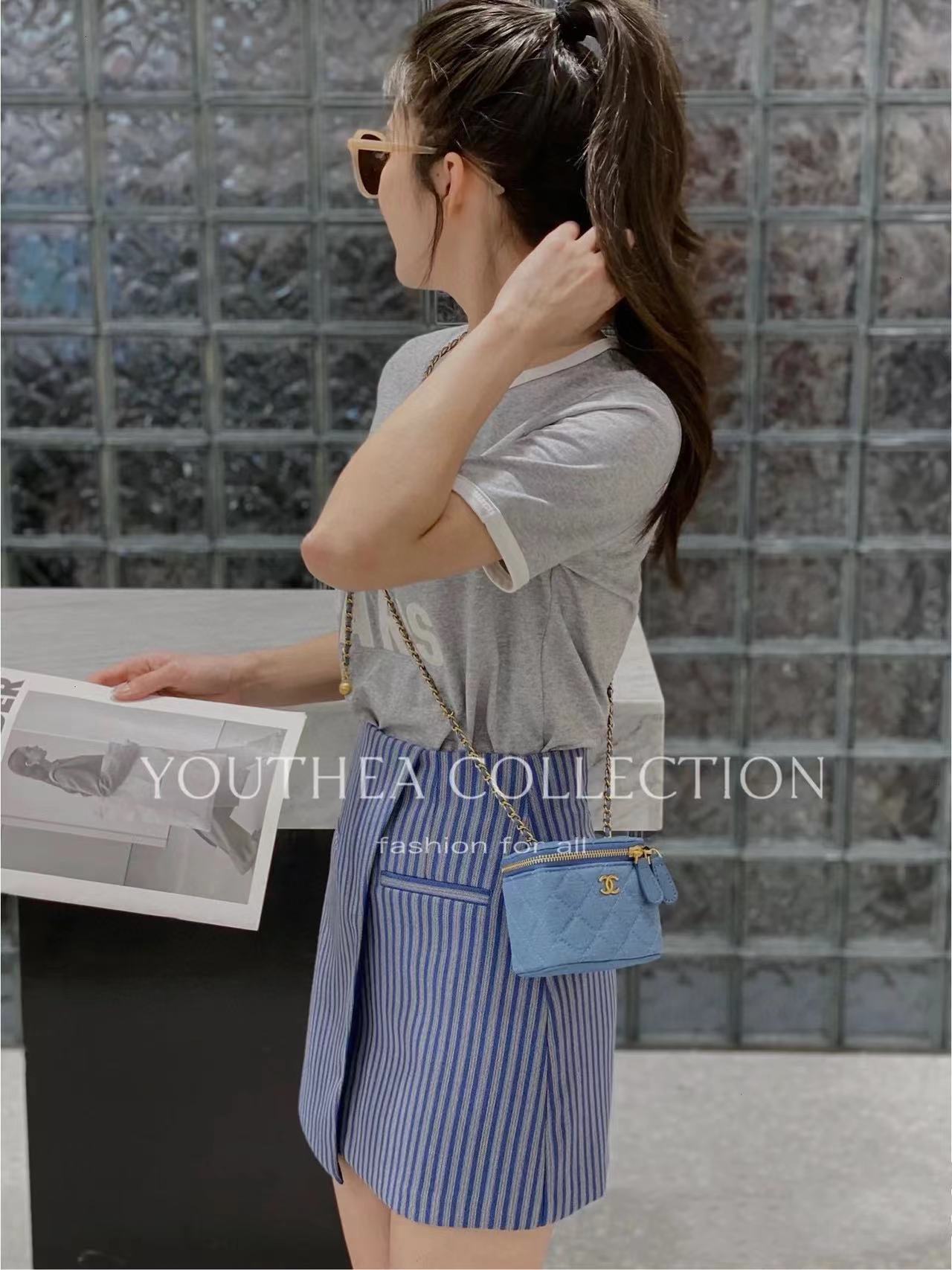 CHANE1 ゴールデンボールデニムショルダースクエアバッグ【50％割引+送料無料】