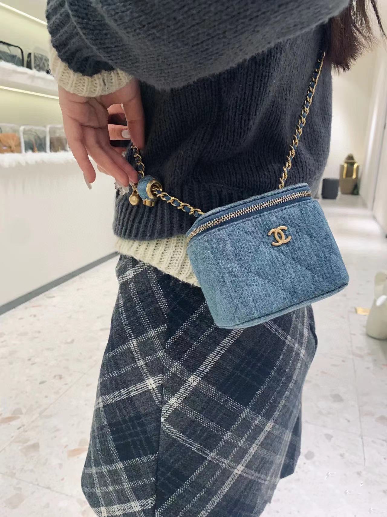 CHANE1 ゴールデンボールデニムショルダースクエアバッグ【50％割引+送料無料】