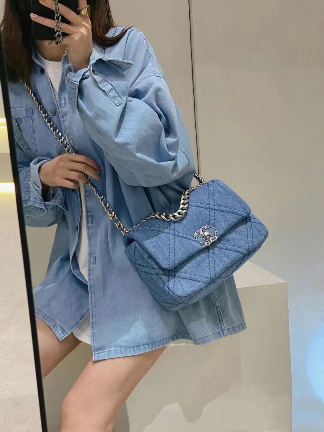 CHANE1 ダブルC チェーン デニム クロスボディバッグ【50％割引+送料無料】