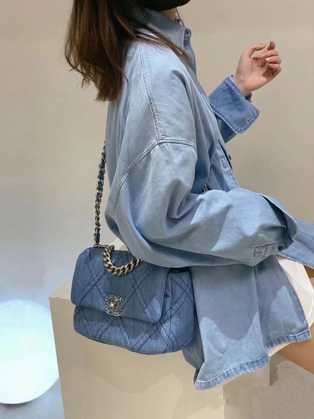 CHANE1 ダブルC チェーン デニム クロスボディバッグ【50％割引+送料無料】