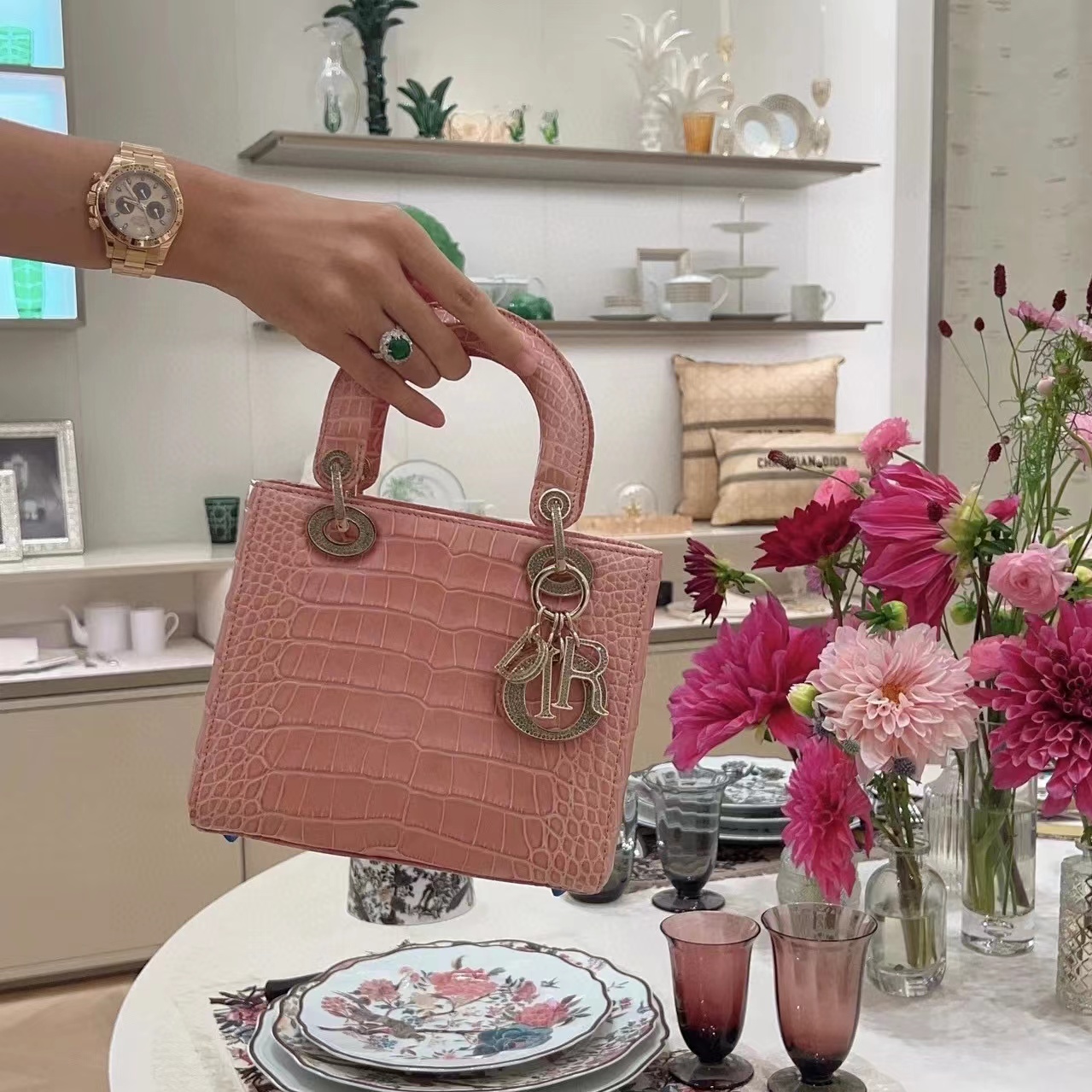 DI0R Lady クロコダイルプリント ハンドバッグ【50％割引+送料無料】