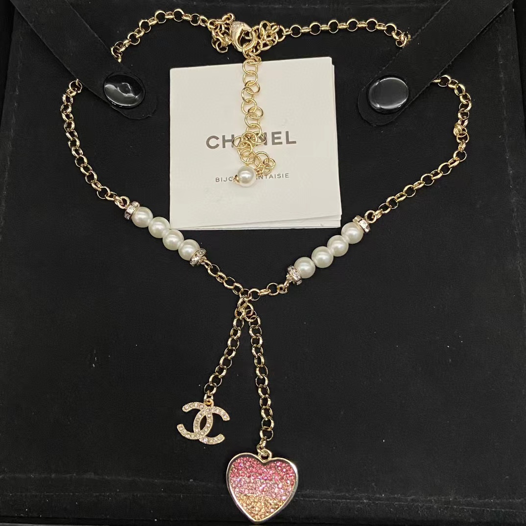 CHANE1 ハートパール＆ダイヤモンドネックレス【50％割引+送料無料】