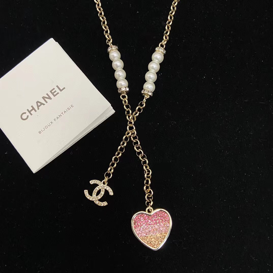 CHANE1 ハートパール＆ダイヤモンドネックレス【50％割引+送料無料】