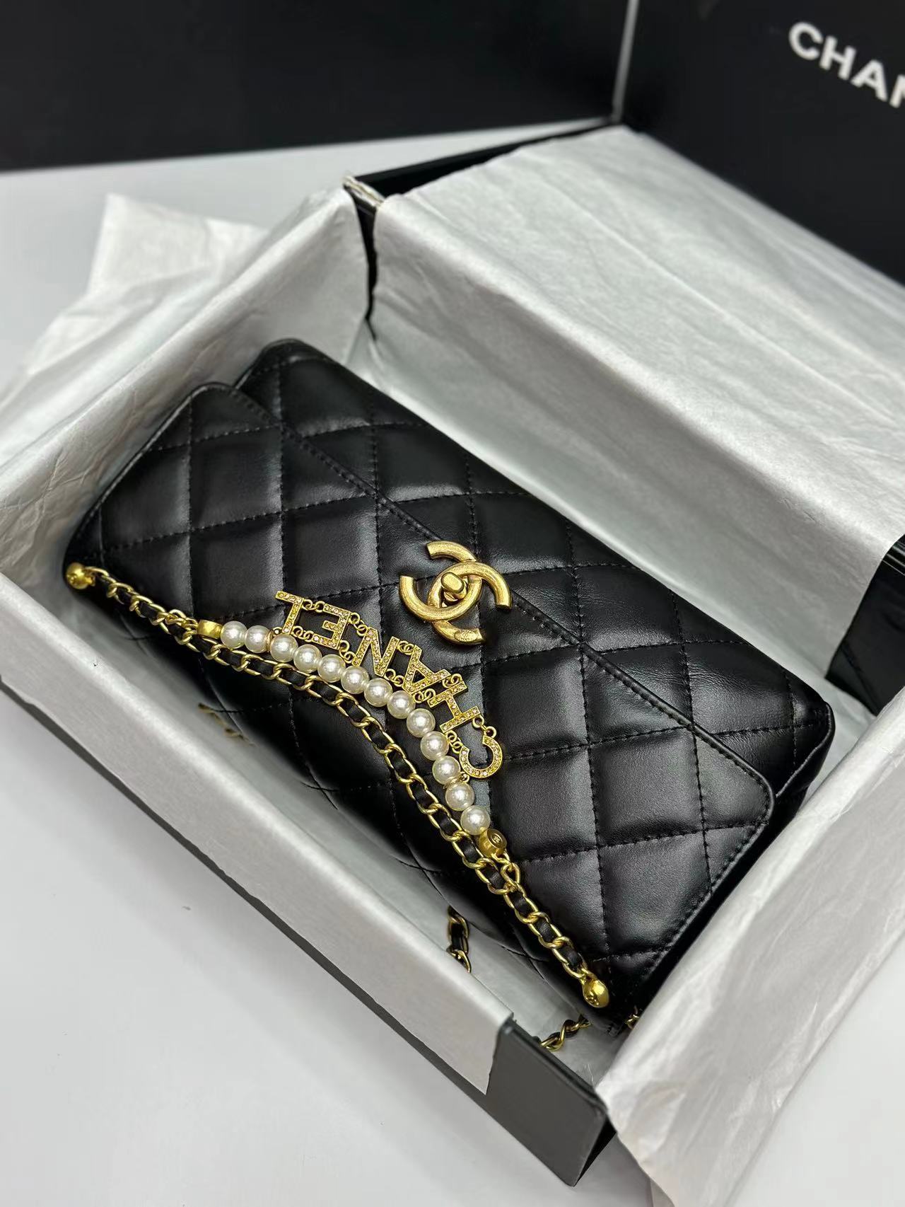 CHANE1 ダブルC パールチェーンバッグ【50％割引+送料無料】