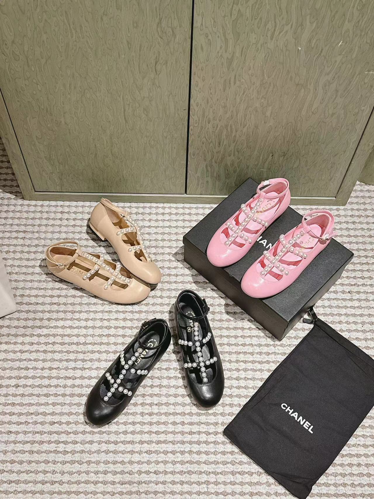 CHANE1 高品質パールフラットシューズ【50％割引+送料無料】