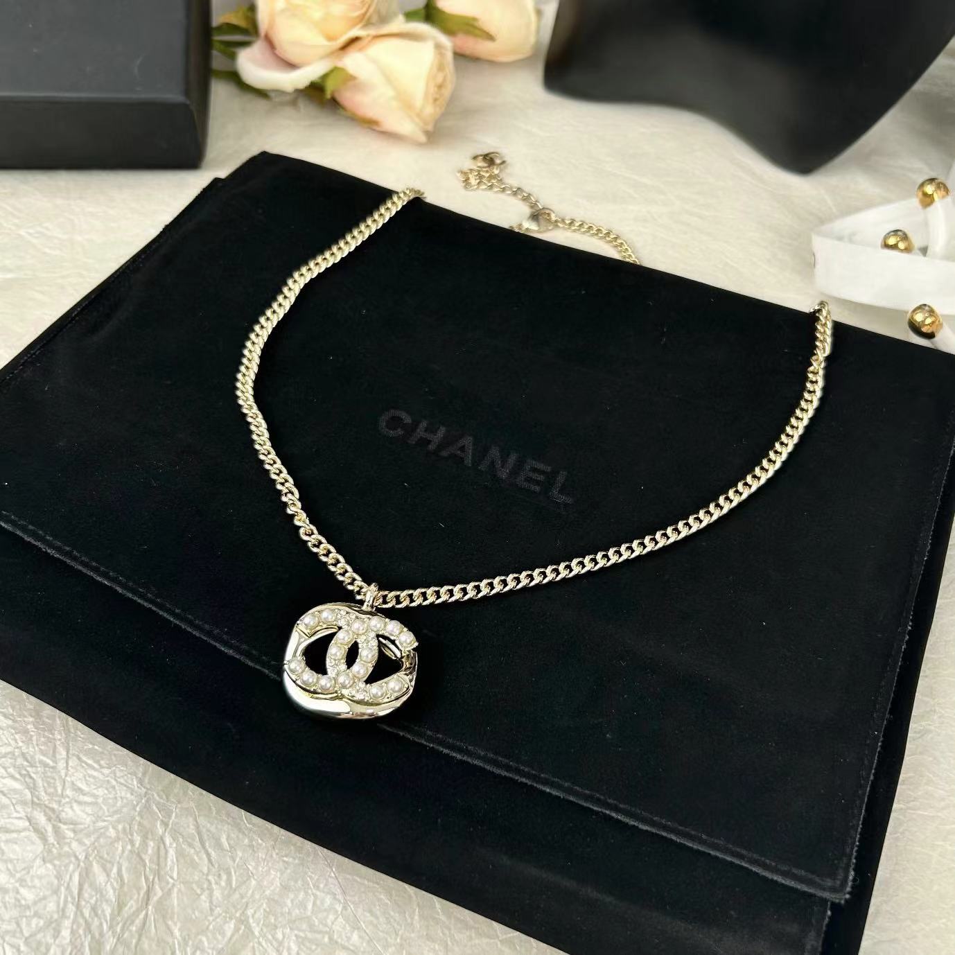 CHANE1 スクエア ダブルC パールネックレス【50％割引+送料無料】