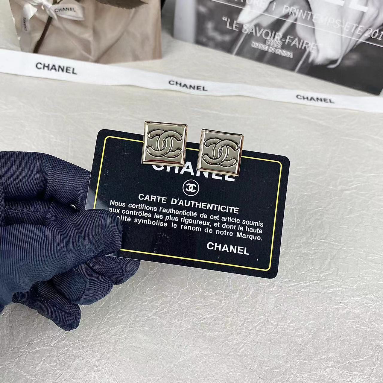 CHANE1 ダブルC スクエア スタッド ピアス【50％割引+送料無料】