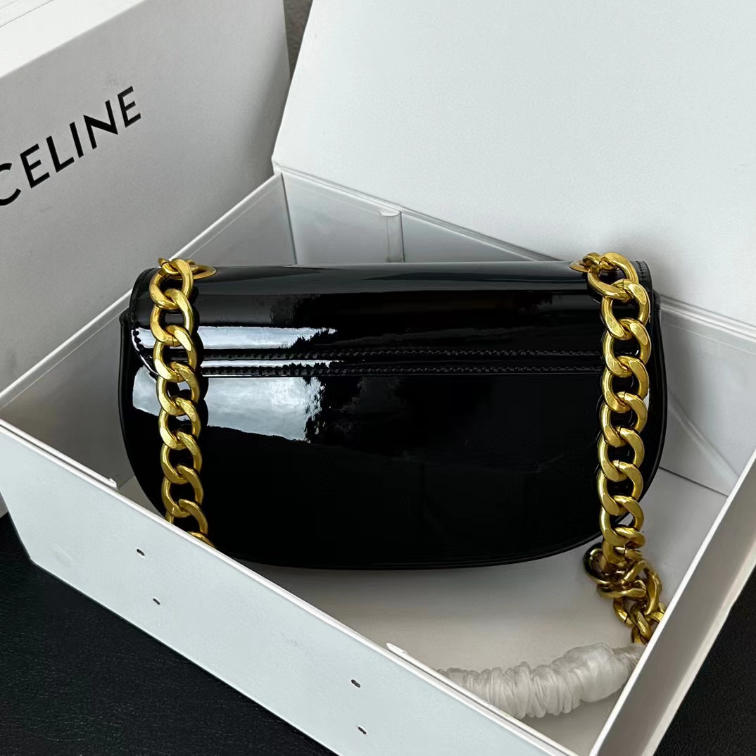 CEL1NE パテントレザー チェーン ハーフムーン バッグ【50％割引+送料無料】
