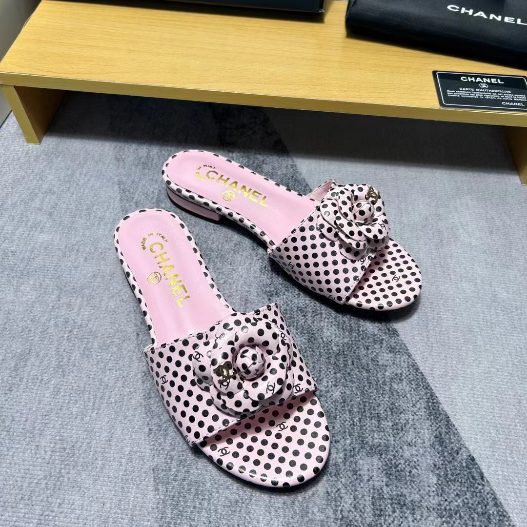 CHANE1 カメリア水玉スリッパ【50％割引+送料無料】