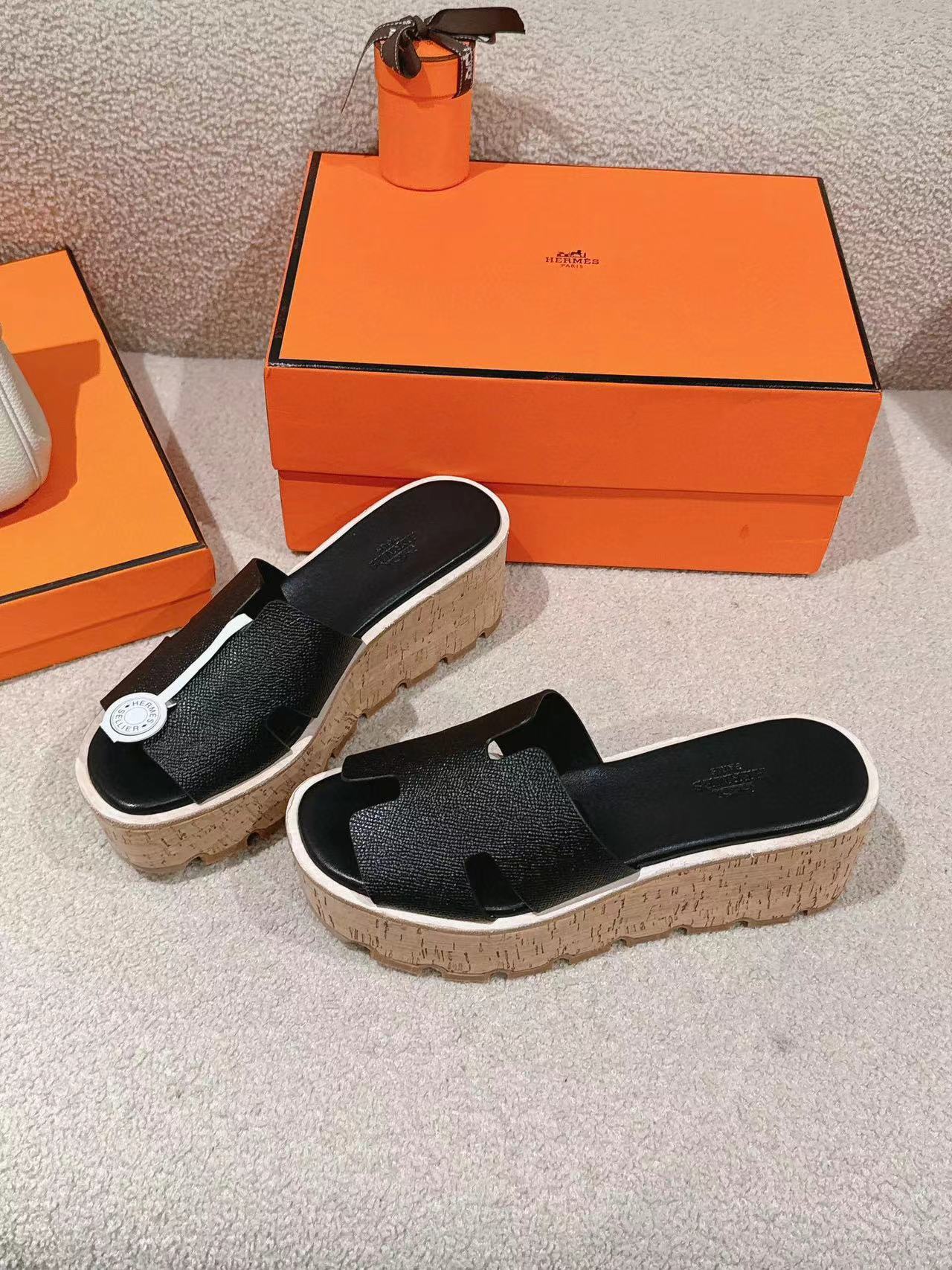 HERME5 高品質牛革厚底スリッパ【50％割引+送料無料】