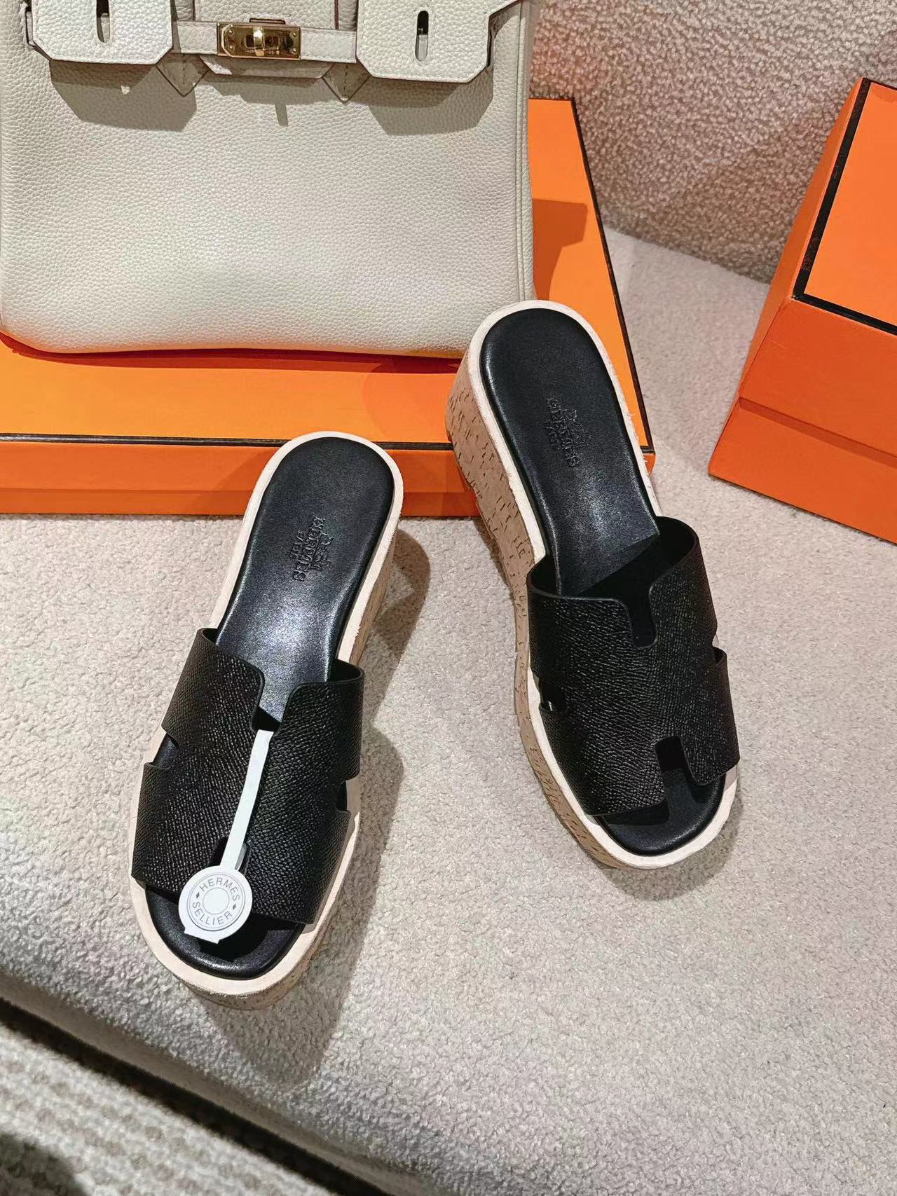 HERME5 高品質牛革厚底スリッパ【50％割引+送料無料】