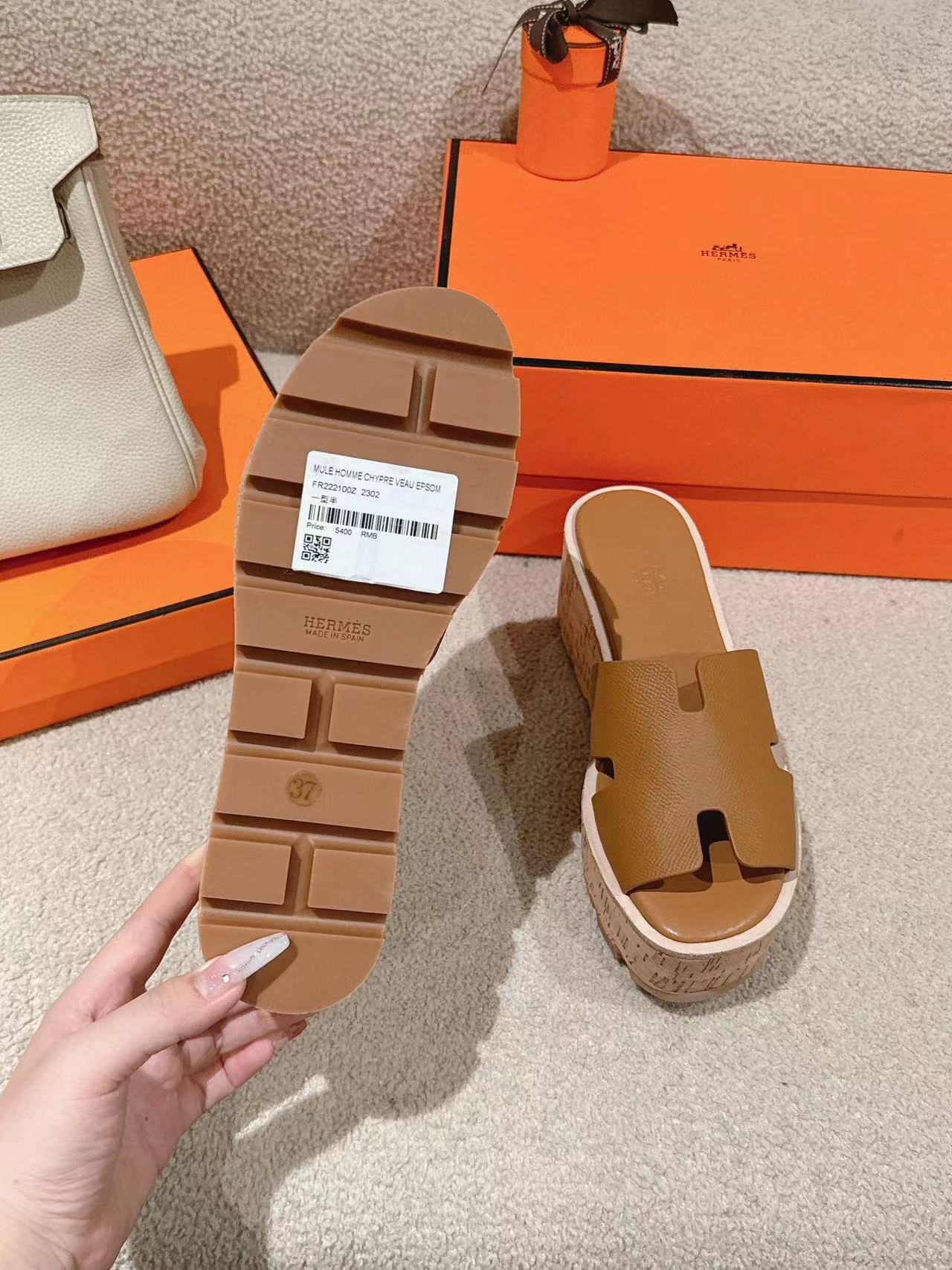 HERME5 高品質牛革厚底スリッパ【50％割引+送料無料】