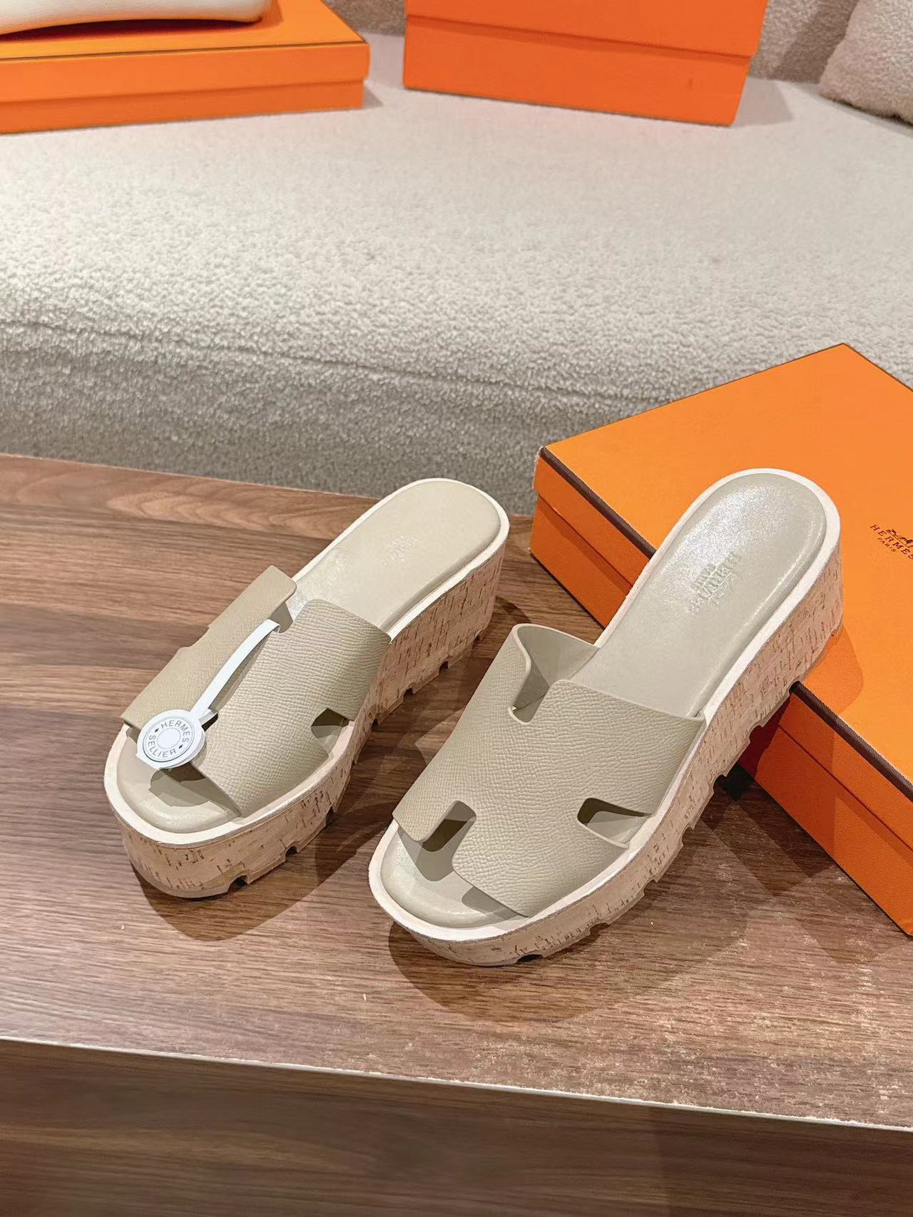 HERME5 高品質牛革厚底スリッパ【50％割引+送料無料】