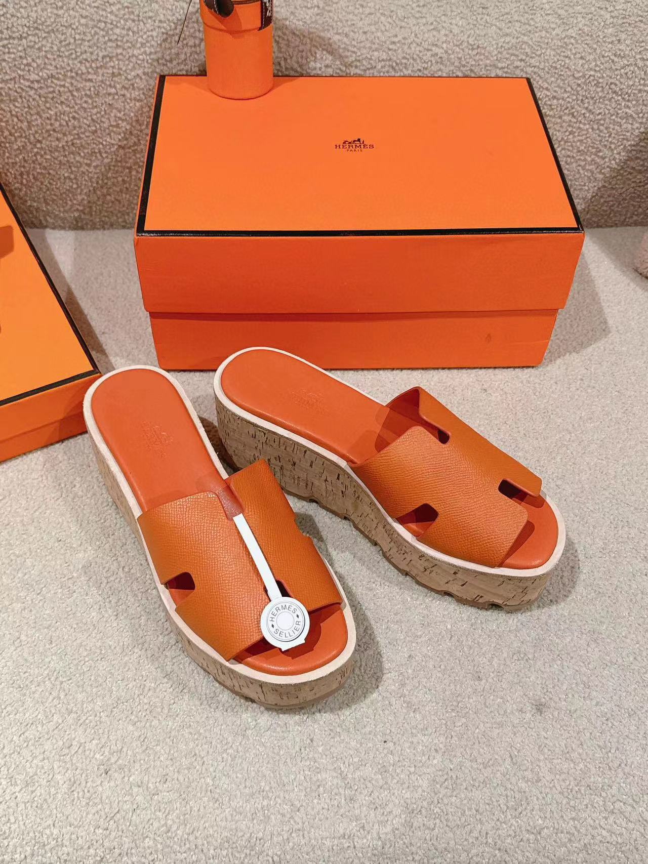 HERME5 高品質牛革厚底スリッパ【50％割引+送料無料】