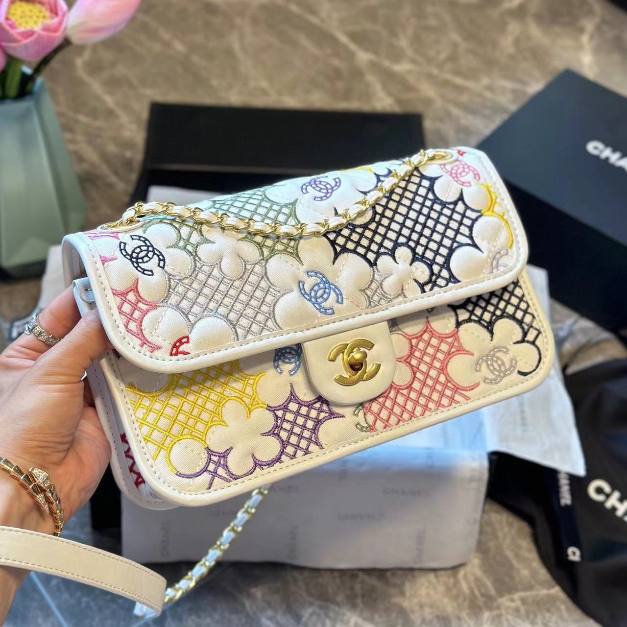 CHANE1 フラワー CF ショルダー クロスボディバッグ【50％割引+送料無料】