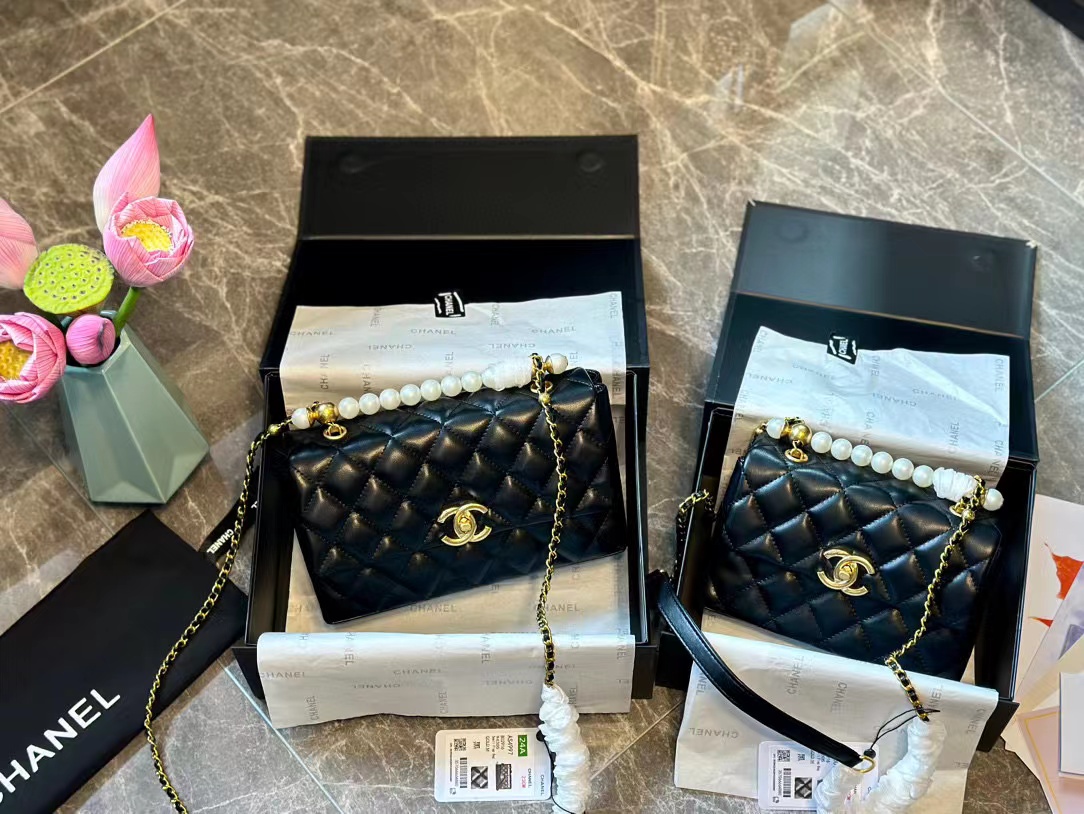 CHANE1 ピュアレザーパールチェーンバッグ【50％割引+送料無料】