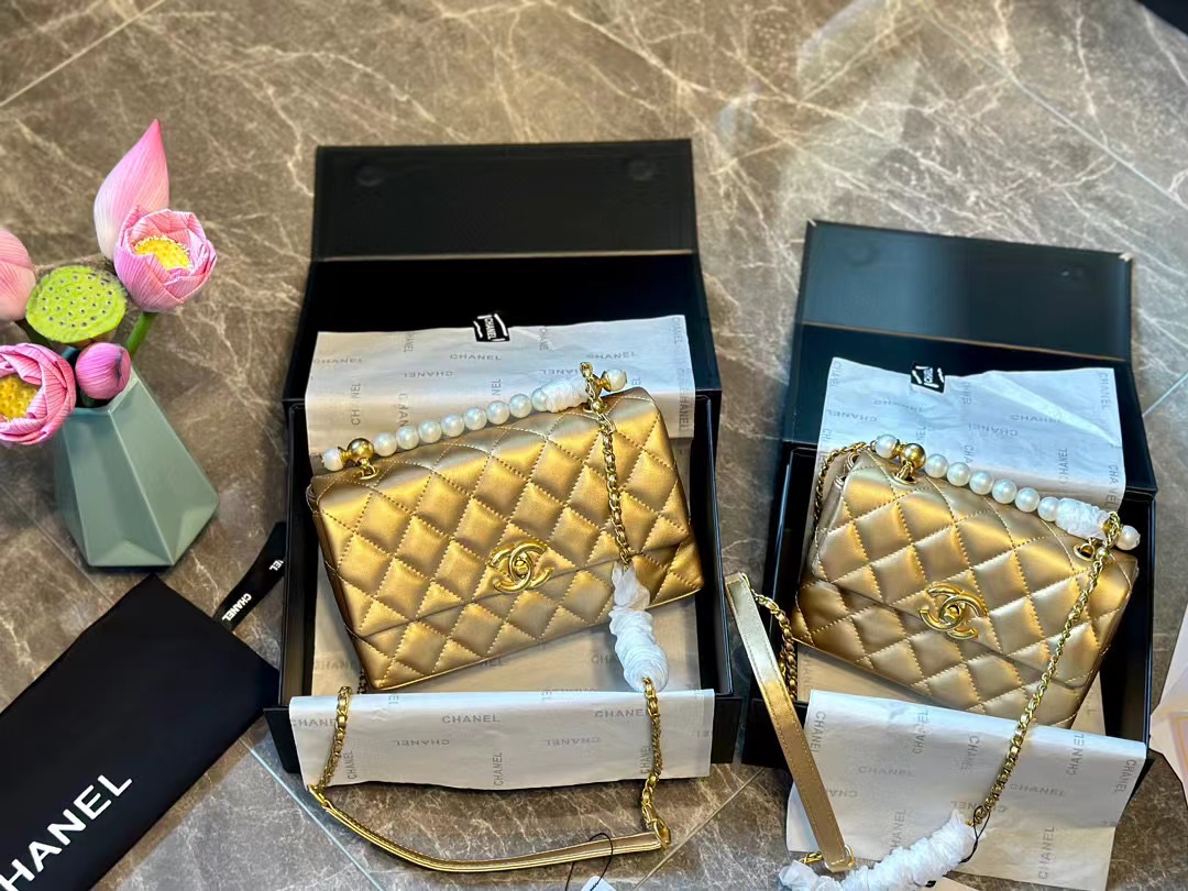 CHANE1 ピュアレザーパールチェーンバッグ【50％割引+送料無料】