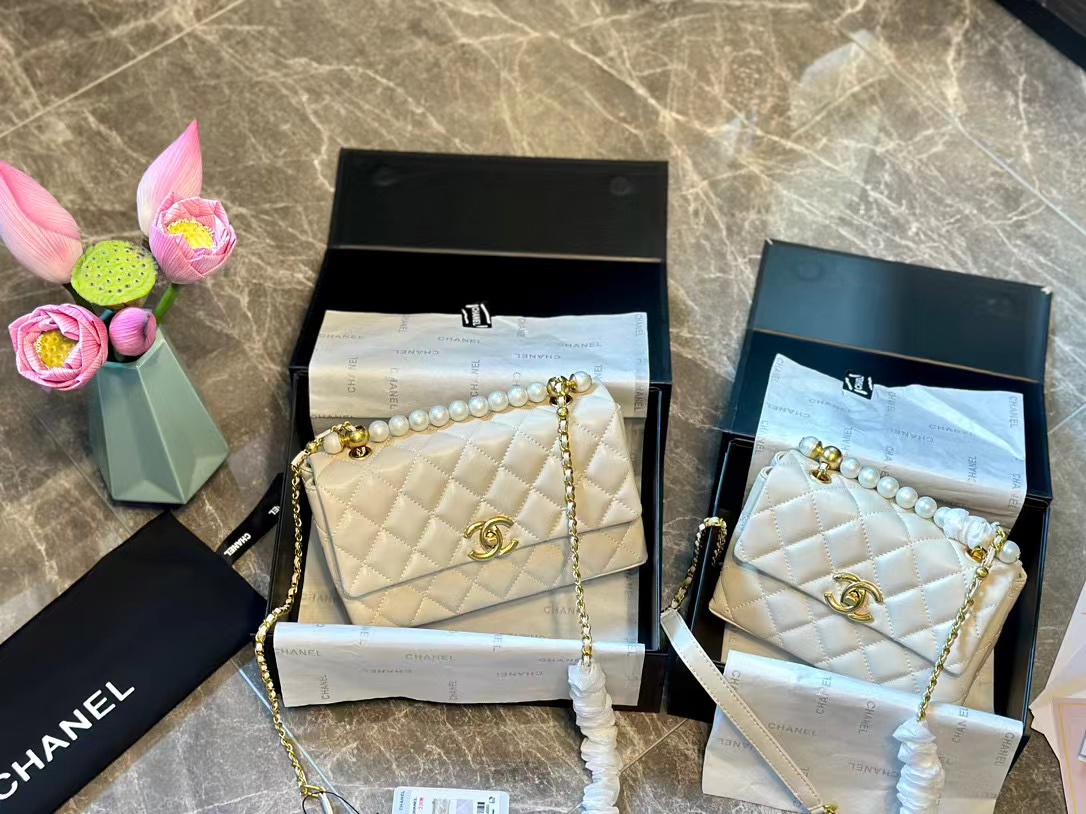 CHANE1 ピュアレザーパールチェーンバッグ【50％割引+送料無料】