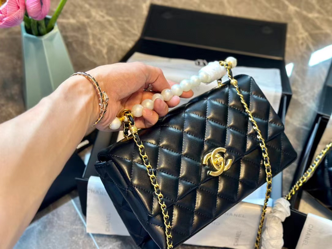 CHANE1 ピュアレザーパールチェーンバッグ【50％割引+送料無料】