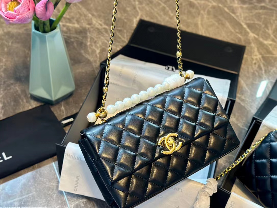 CHANE1 ピュアレザーパールチェーンバッグ【50％割引+送料無料】