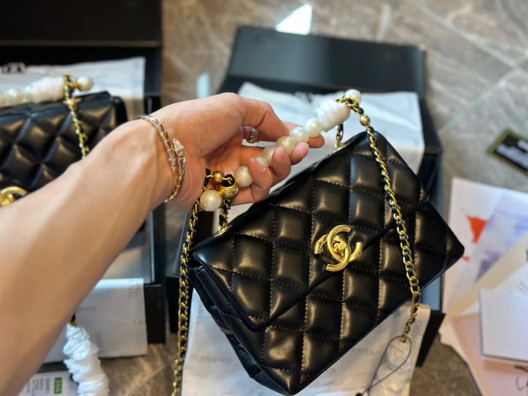 CHANE1 ピュアレザーパールチェーンバッグ【50％割引+送料無料】