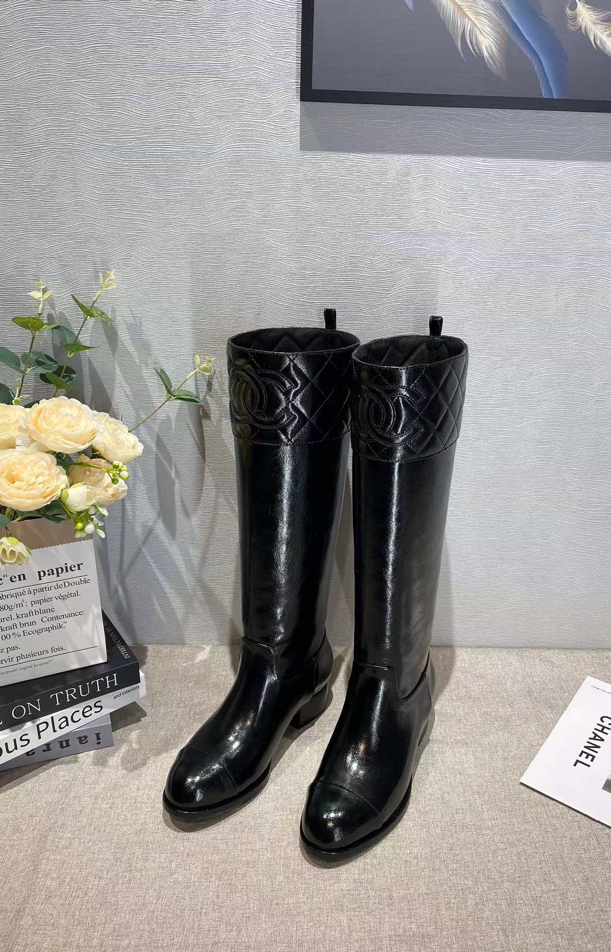 CHANE1 高品質 ダブルC 牛革 ロングブーツ【50％割引+送料無料】