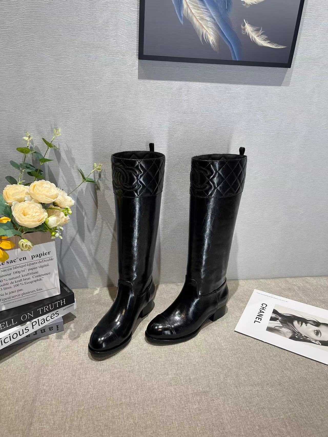 CHANE1 高品質 ダブルC 牛革 ロングブーツ【50％割引+送料無料】