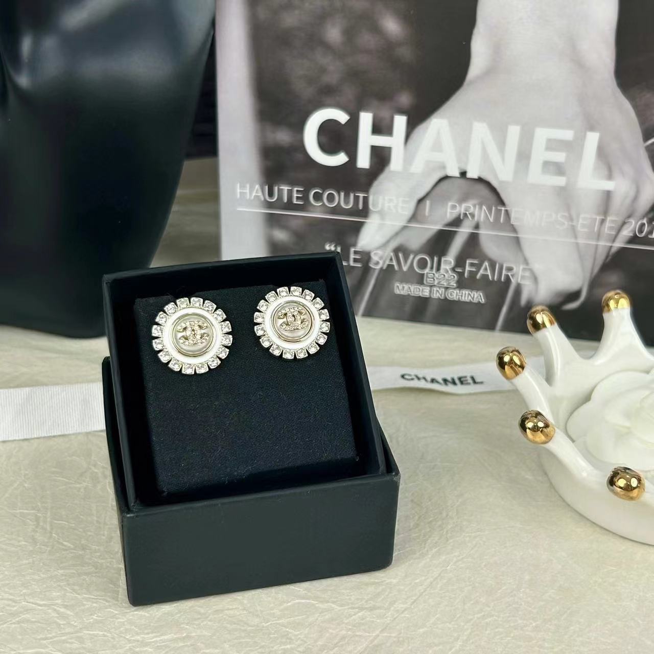 CHANE1 ひまわり スクエア ダイヤモンド パール イヤリング【50％割引+送料無料】