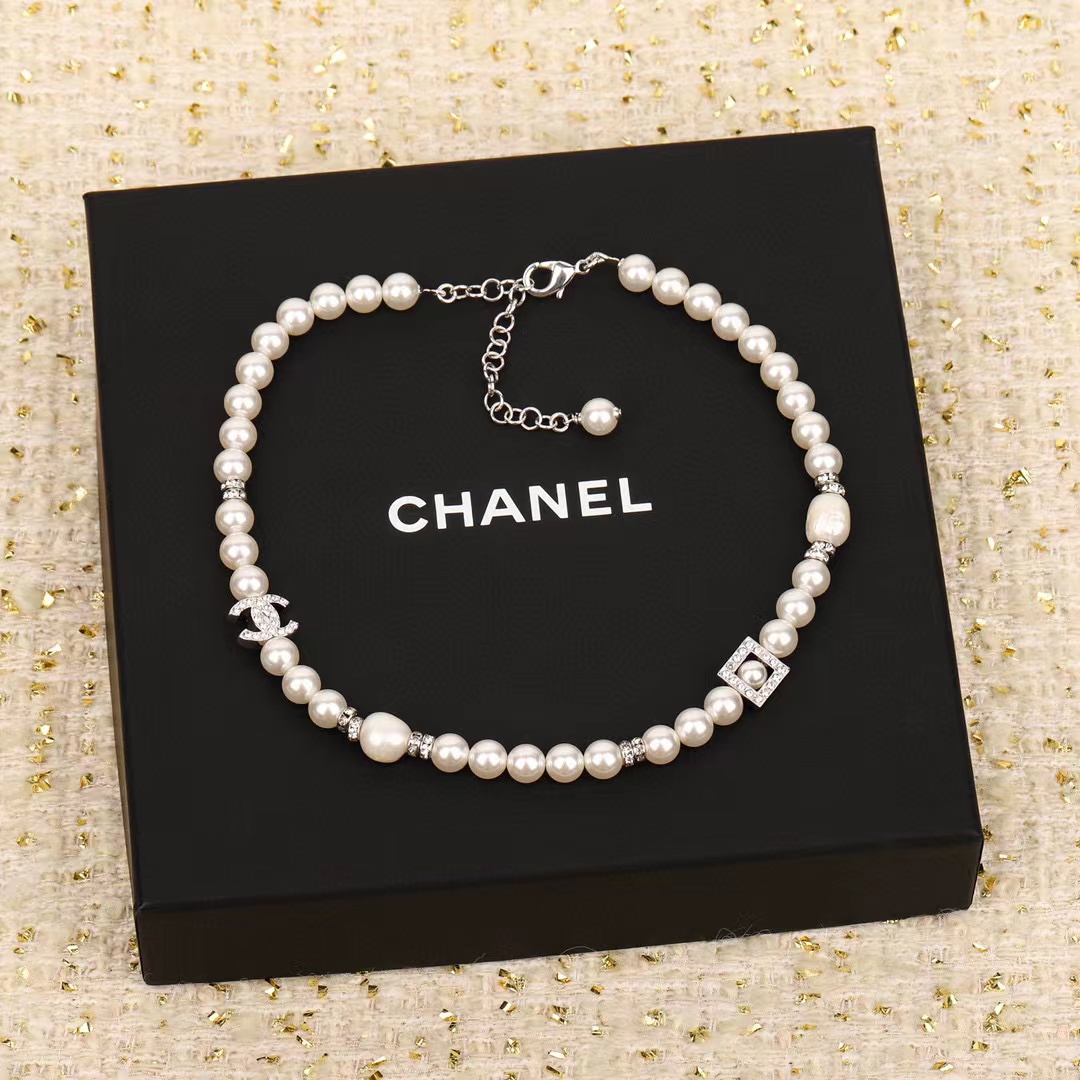 CHANE1 ダブルC パールネックレス スクエア【 50％割引+送料無料】