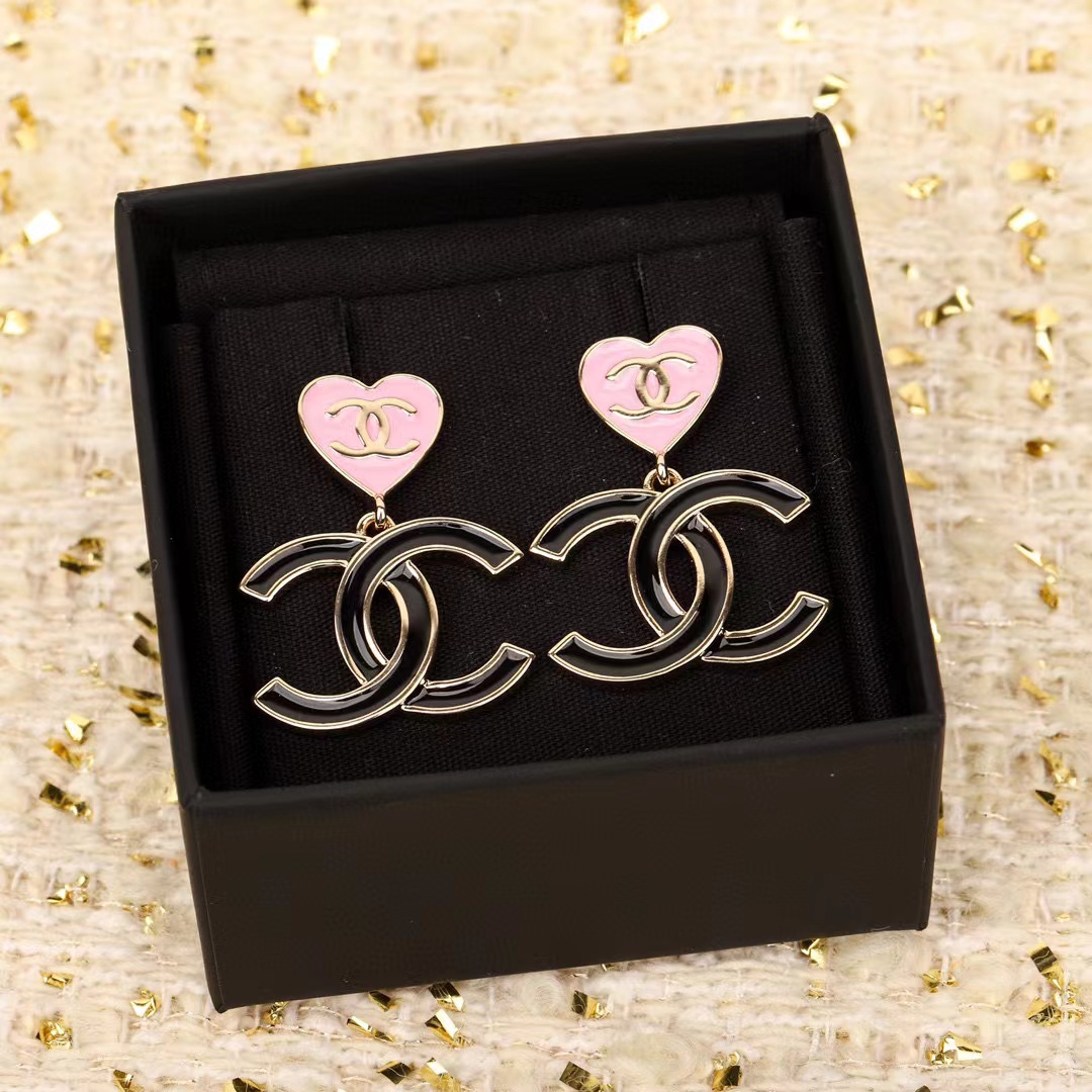 CHANE1 ピンク ハート ダブル C スタッド ピアス【50％割引+送料無料】