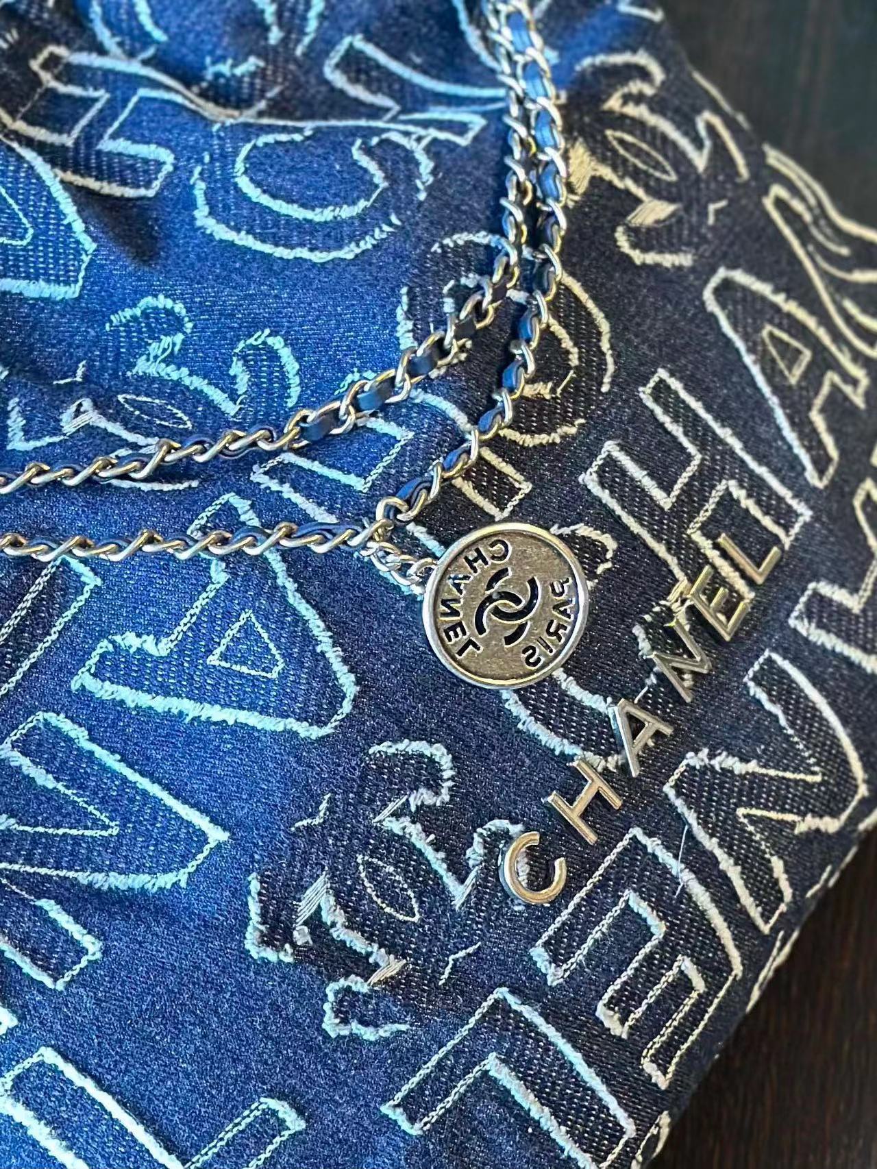 CHANE1 デニムレターチェーンショッピングバッグ【50％割引+送料無料】