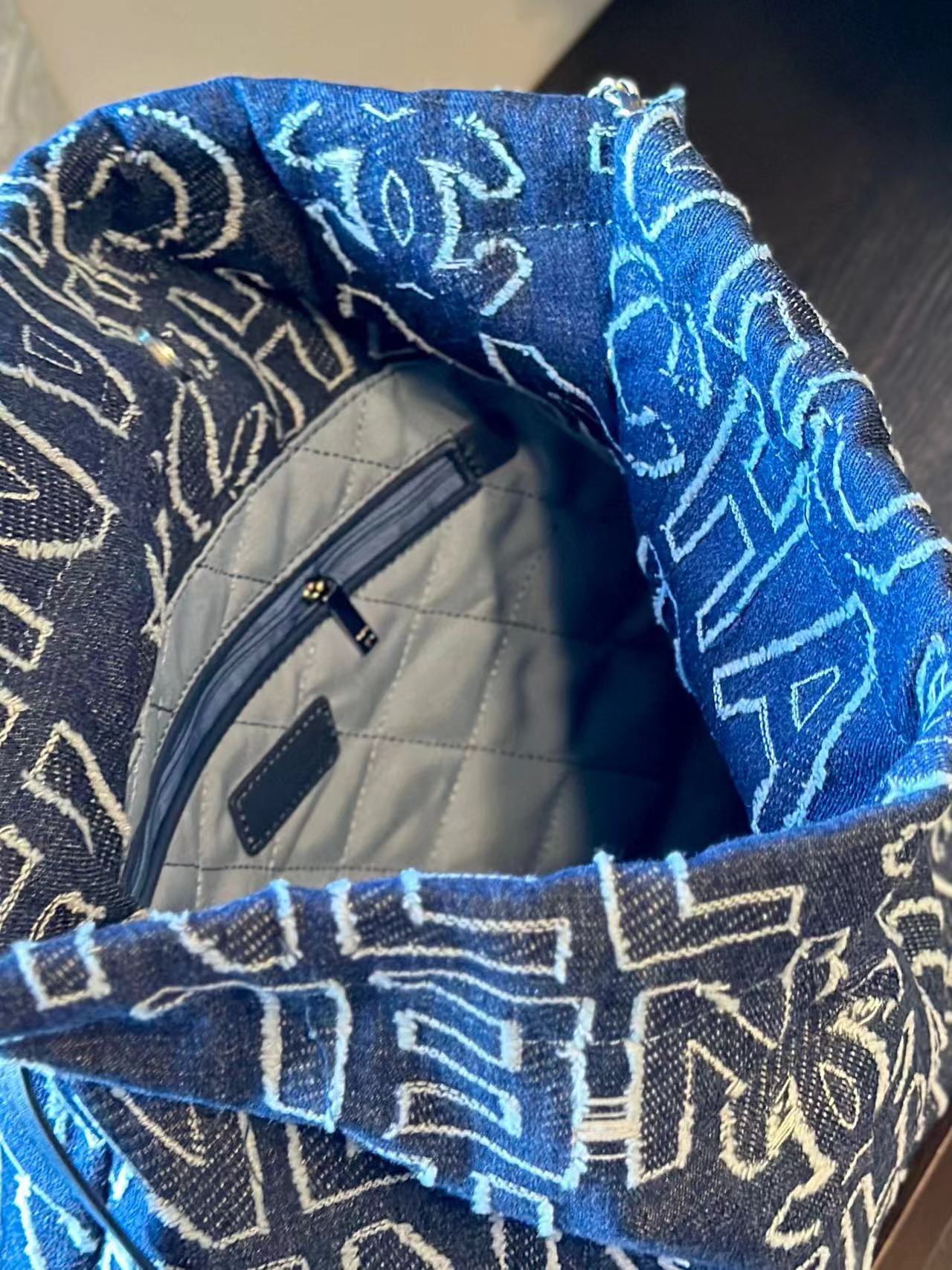 CHANE1 デニムレターチェーンショッピングバッグ【50％割引+送料無料】