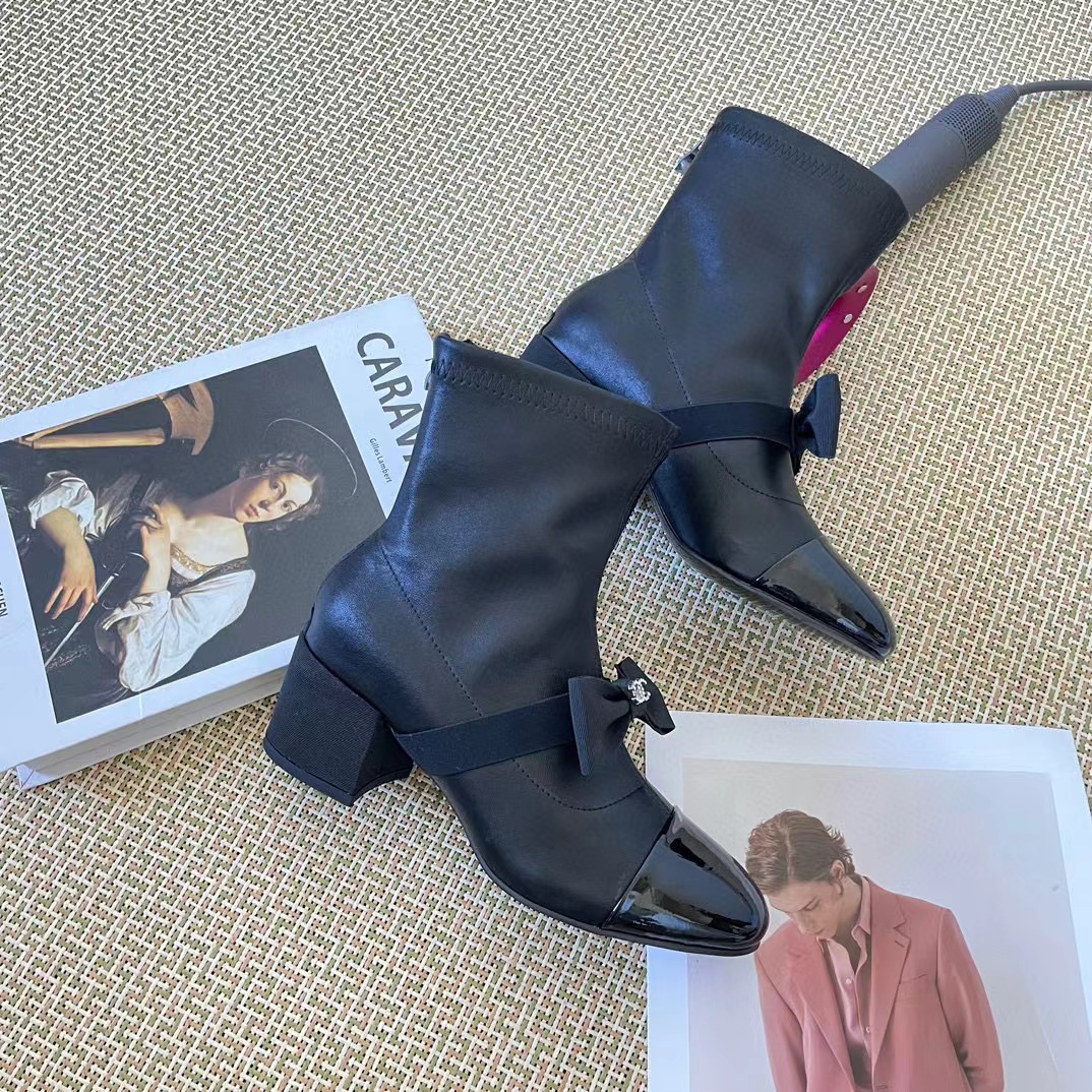 CHANE1 カラーブロック ボウ ブーティ【50％割引+送料無料】