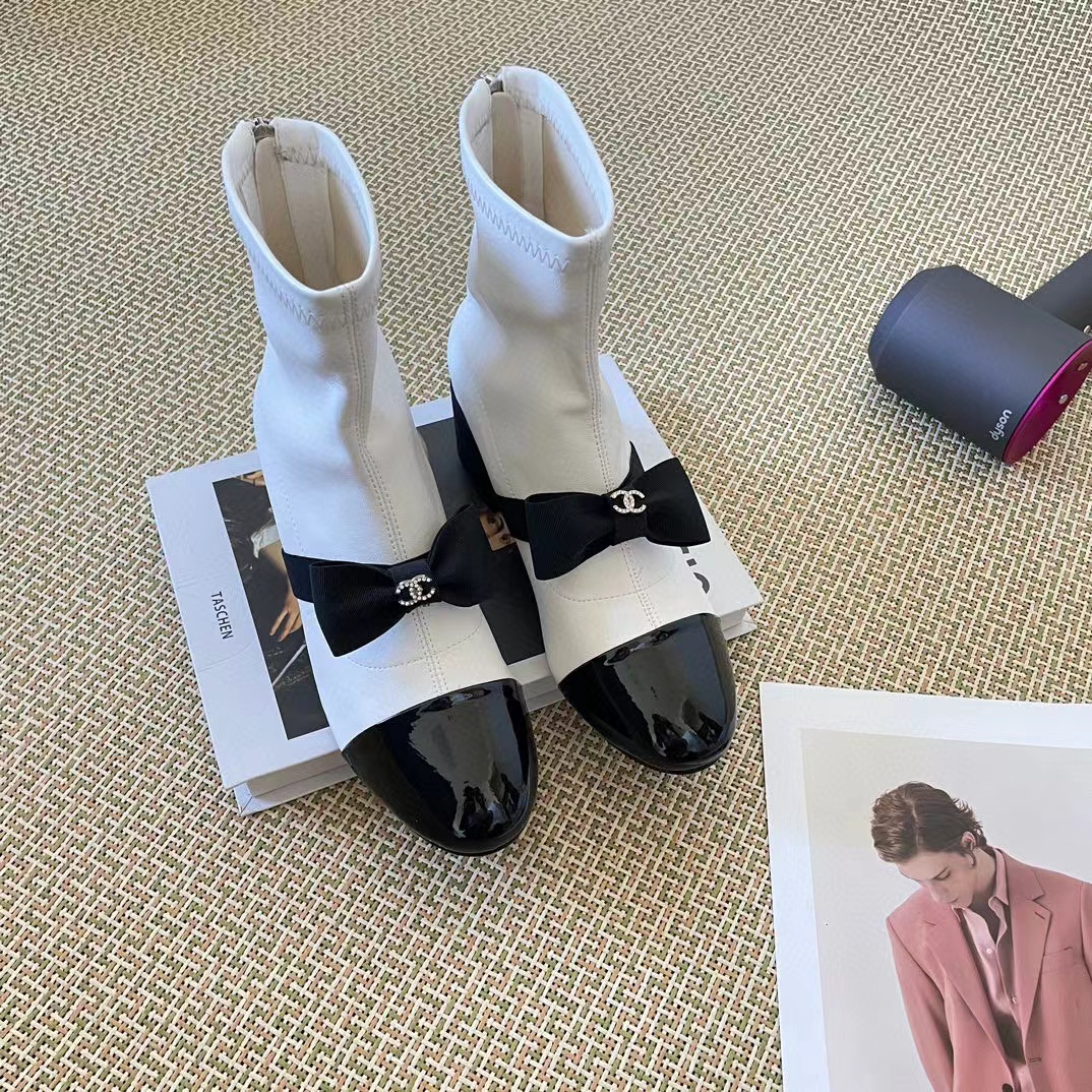 CHANE1 カラーブロック ボウ ブーティ【50％割引+送料無料】