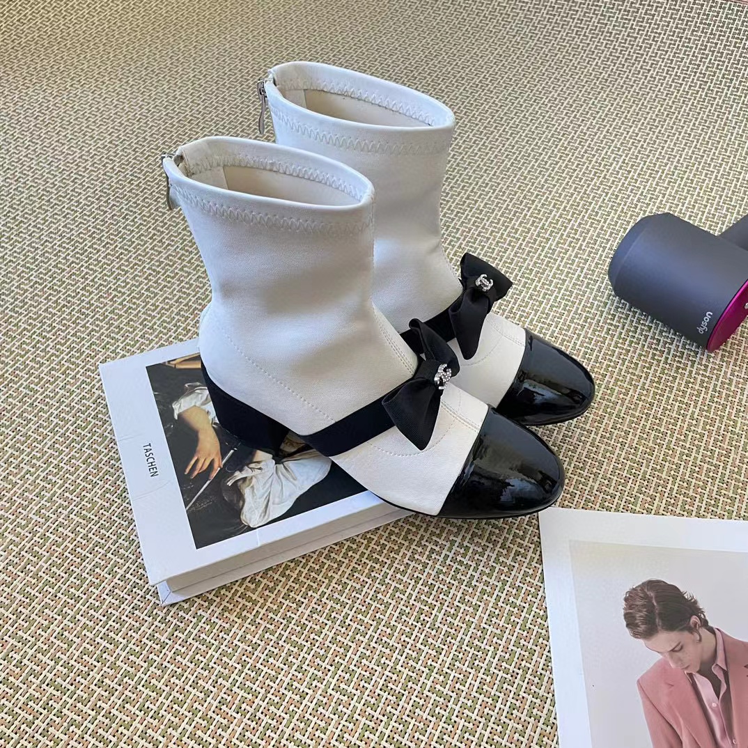 CHANE1 カラーブロック ボウ ブーティ【50％割引+送料無料】