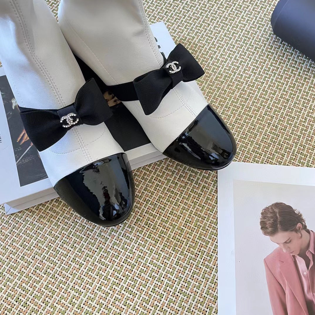 CHANE1 カラーブロック ボウ ブーティ【50％割引+送料無料】