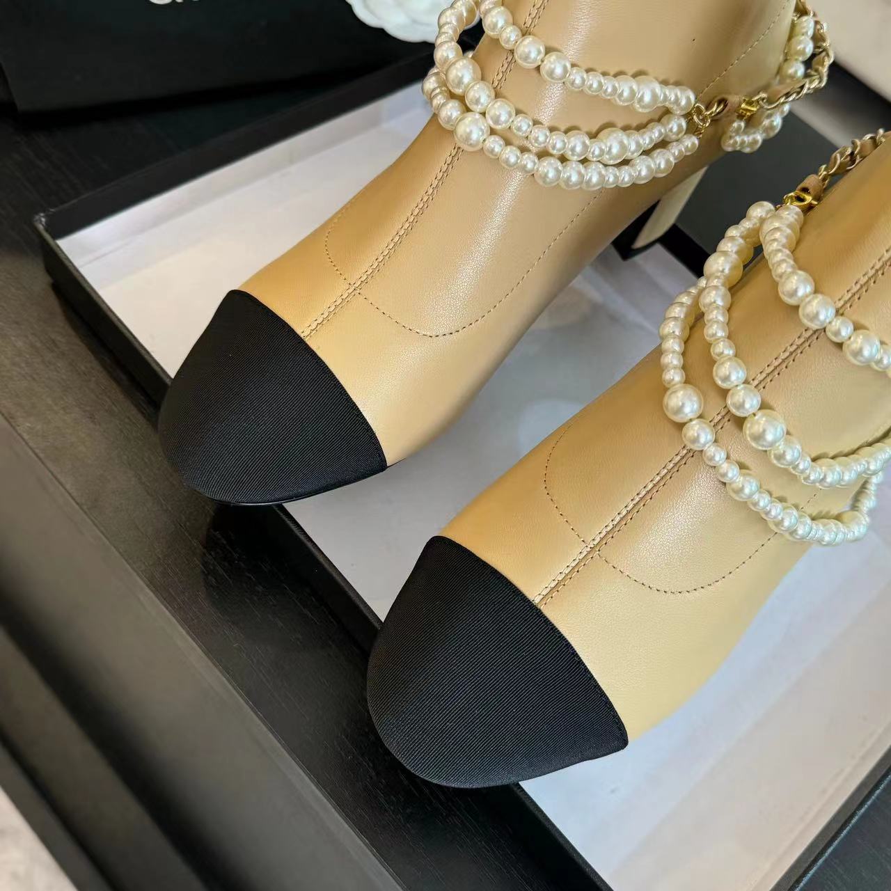 CHANE1 高品質カラーブロックパールブーティ【50％割引+送料無料】