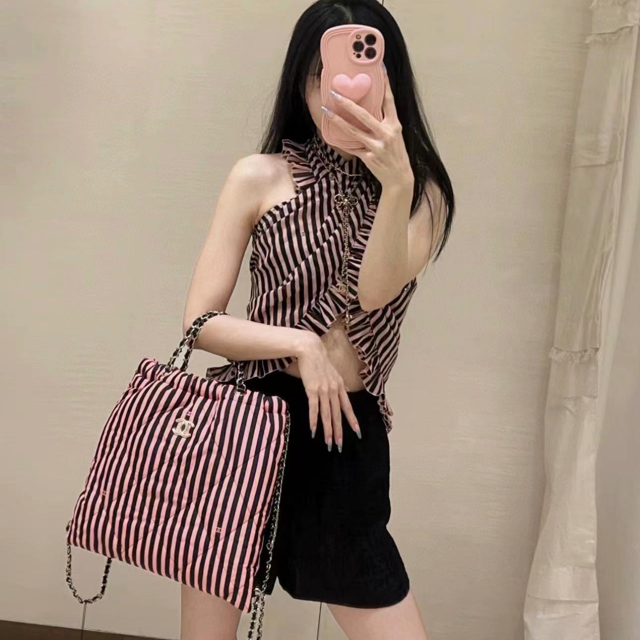 CHANE1 ストライプ ショッピングバッグ【50％割引+送料無料】