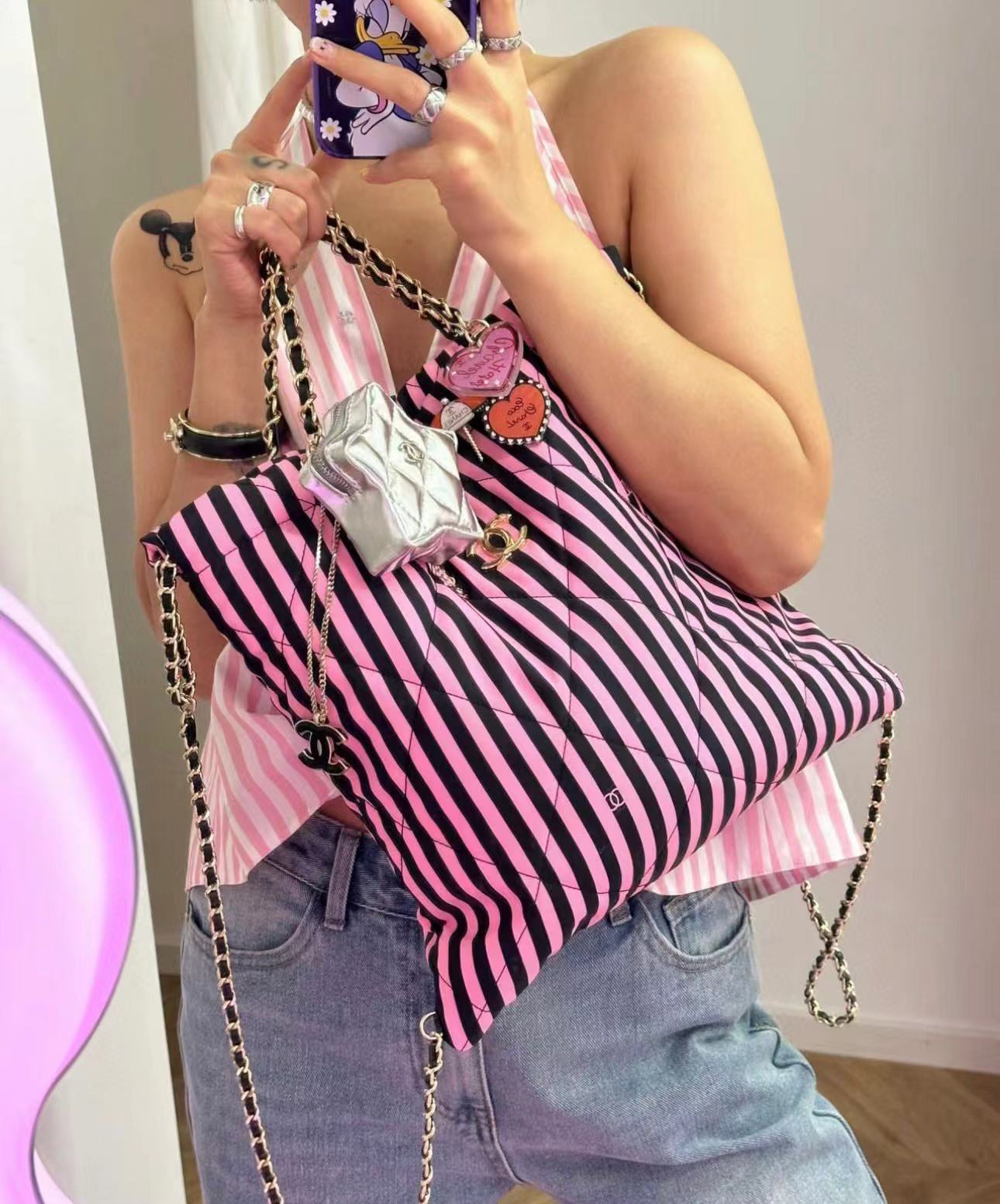 CHANE1 ストライプ ショッピングバッグ【50％割引+送料無料】