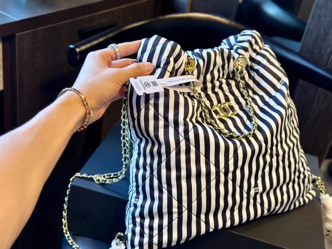 CHANE1 ストライプ ショッピングバッグ【50％割引+送料無料】