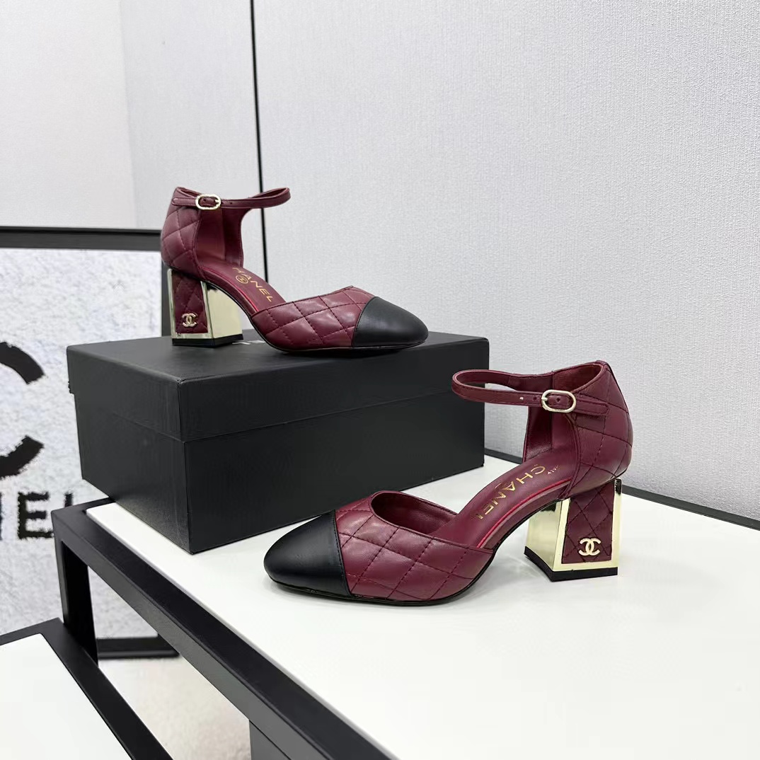 CHANE1 高品質シープスキン カラーブロック メリージェーン ハイヒール【50％割引+送料無料】