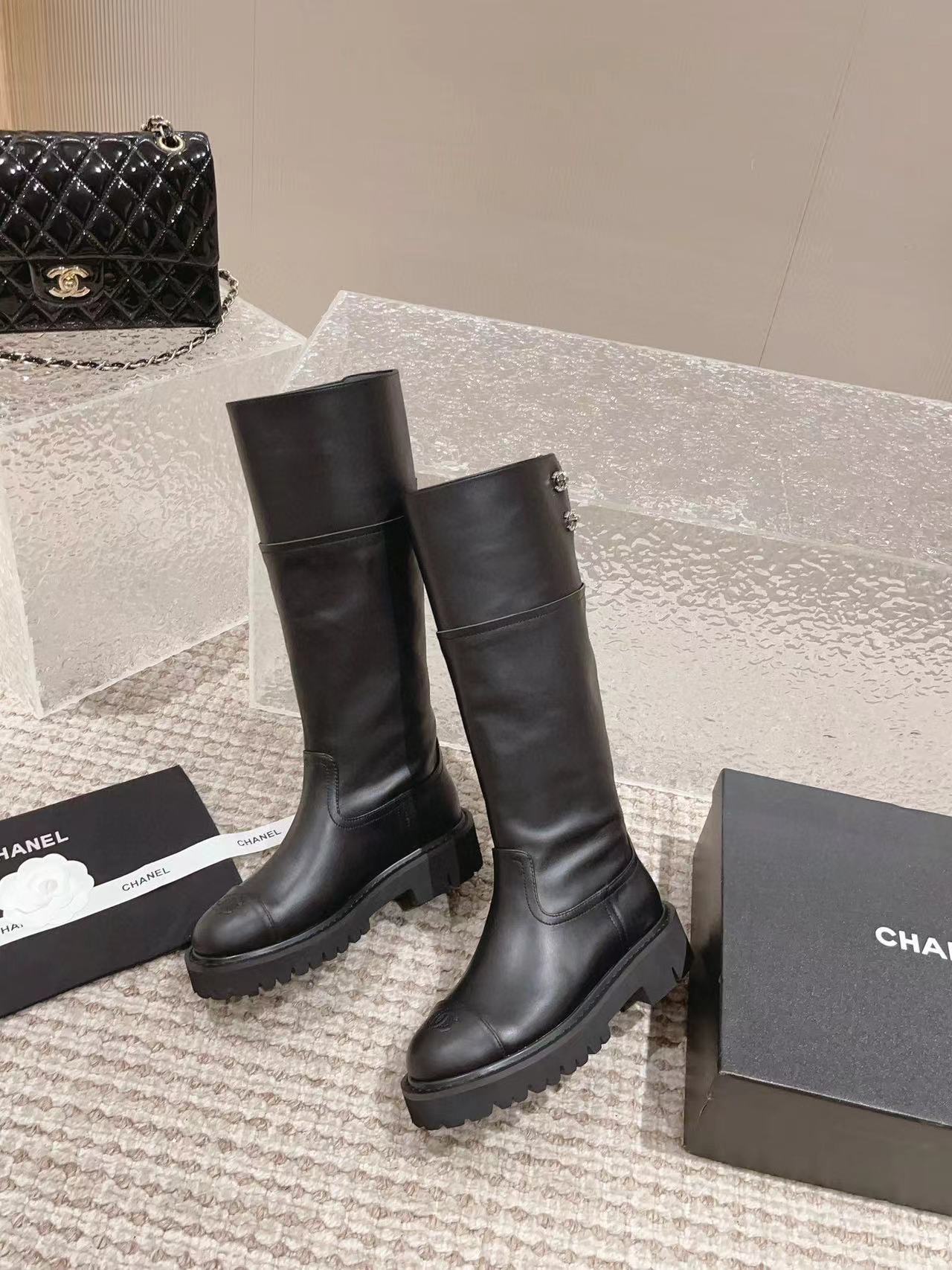 CHANE1 高品質ダブルCカラーブロックヒールブーツ【50％割引+送料無料】