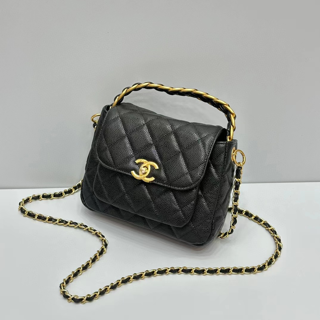 CHANE1 ブラック ゴールド ペブルド レザー ショルダー クロスボディ バッグ【50％割引+送料無料】