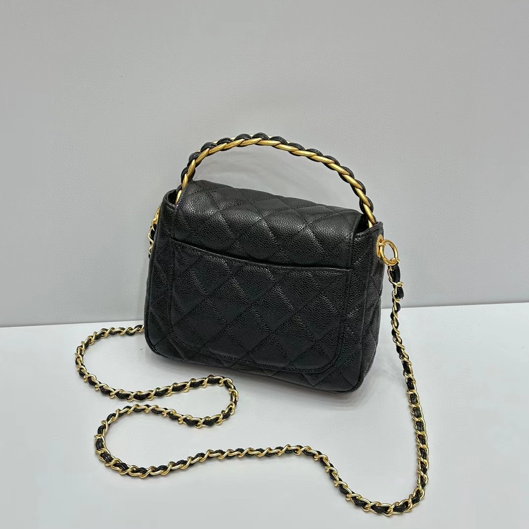 CHANE1 ブラック ゴールド ペブルド レザー ショルダー クロスボディ バッグ【50％割引+送料無料】